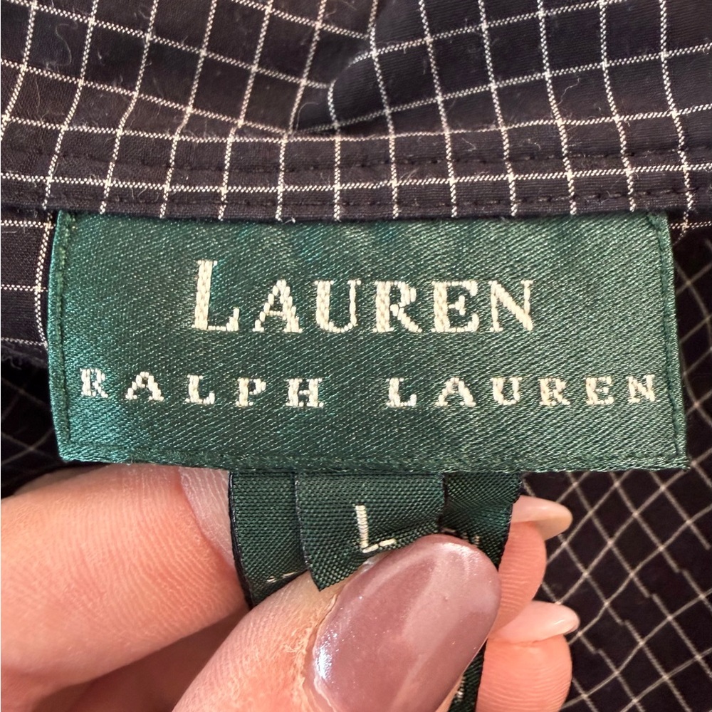 Lauren Ralph Lauren Women’s Black Grid Check Button Down Blouse Size L - Picture 10 of 13